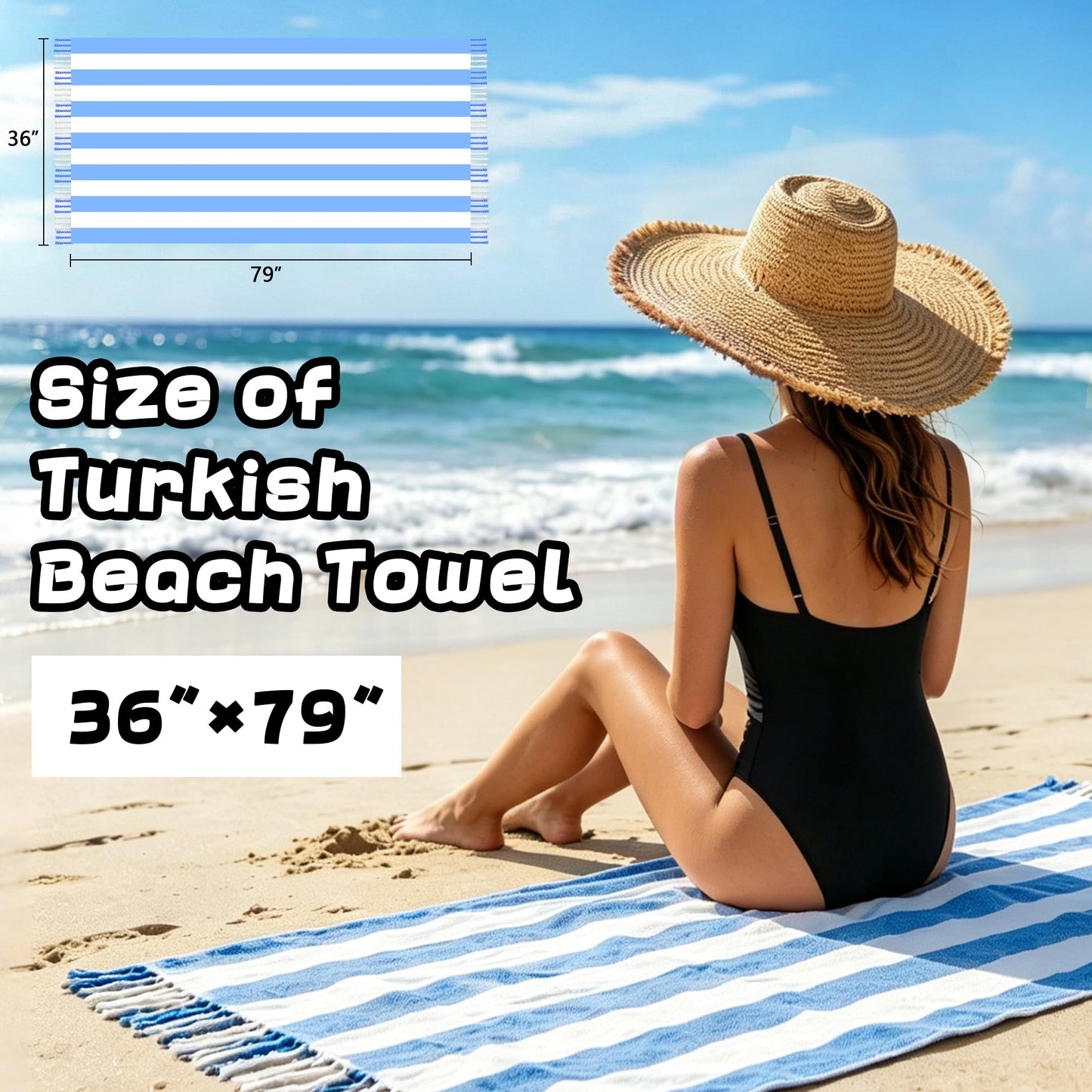 JAODFK 2 Pcs Turkish Beach Towel Cotton Lightweight Sand Free Blanket Quick Dry Serviette de Plage Towels for Swimming Camping Accessories Women