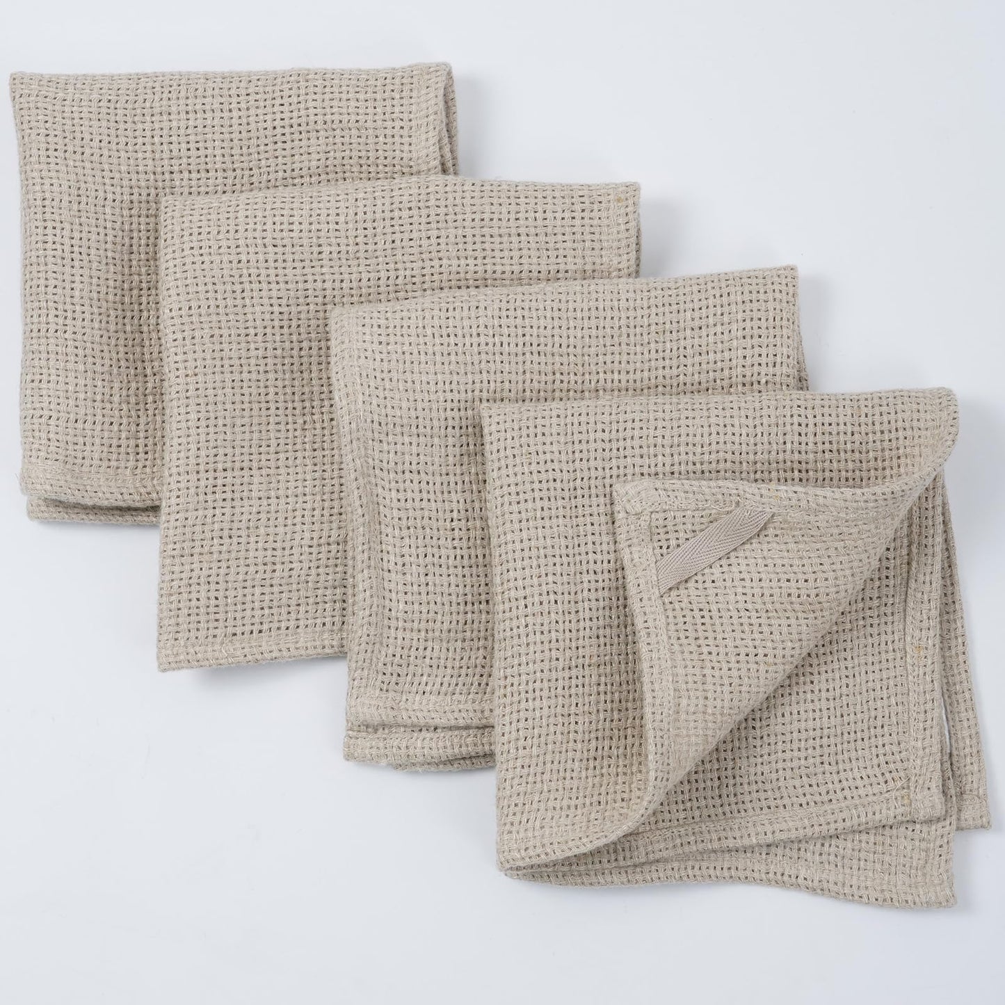 HSOFTIFY 100% Linen Face Cloth for Washing 4 Pack with Hanging Loop, Nature
