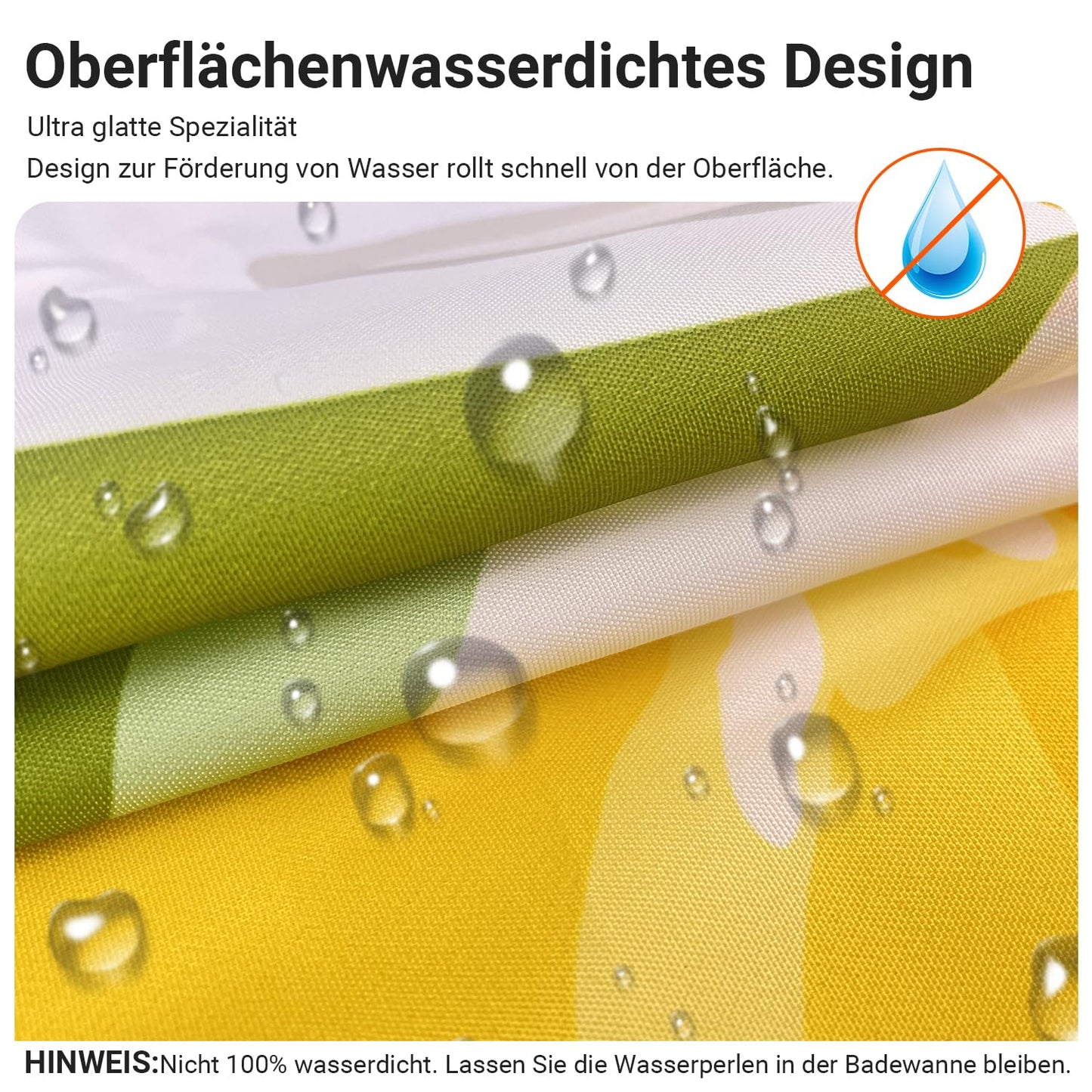 Lerores Shower Curtain, 100 x 200 cm, Lemon Leaf, Weighted Hem, Anti-Mould, Water-Repellent