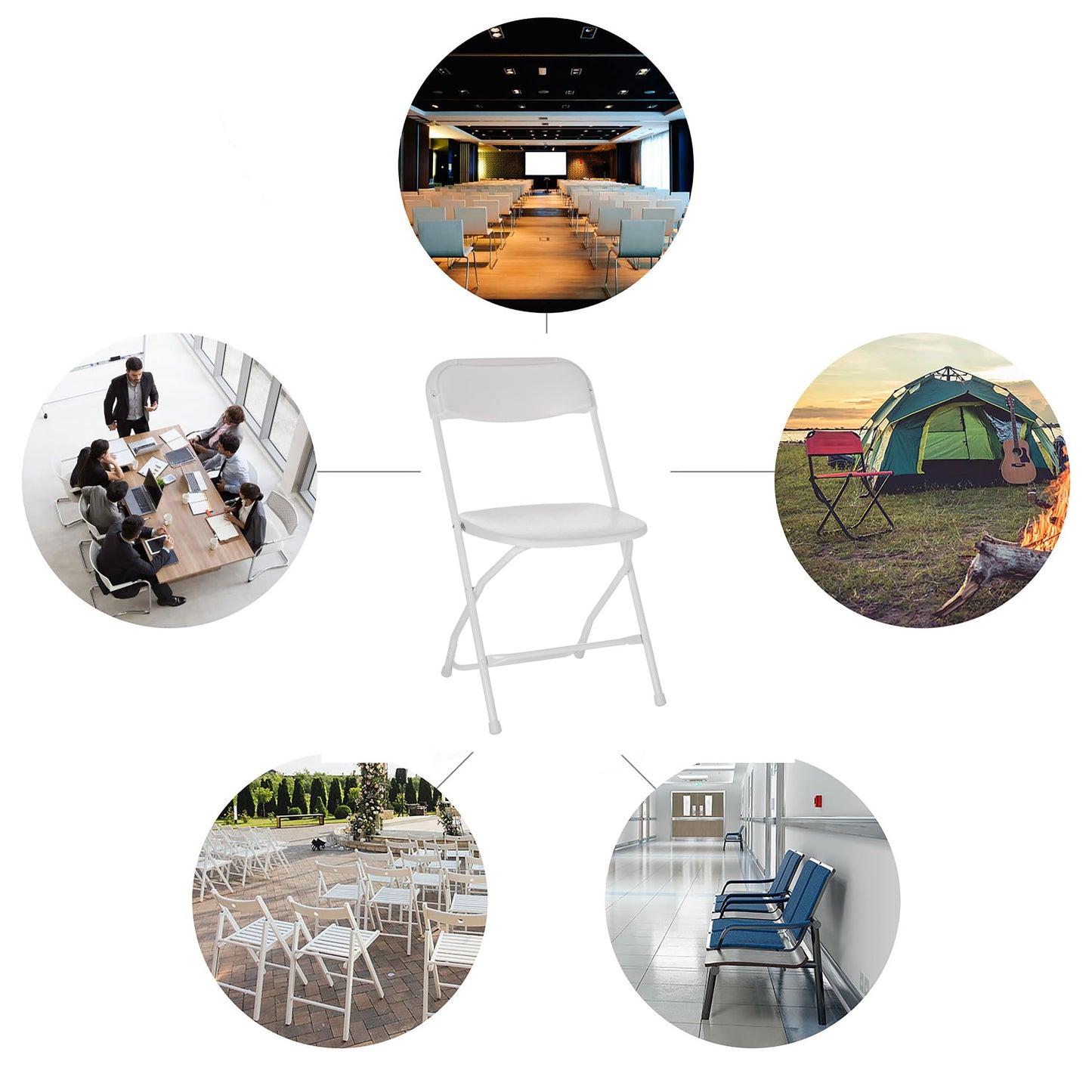 hjh OFFICE folding chair up to 190kg load capacity TUDELA XXL W folding camping chair, indoor and outdoor folding chair, white