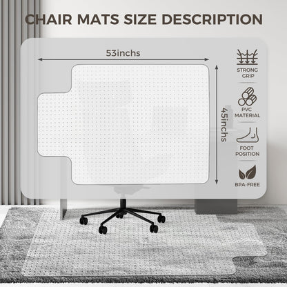 FRUITEAM 114x135 cm Office Chair Mat for Low Pile Carpet Protector with Lip
