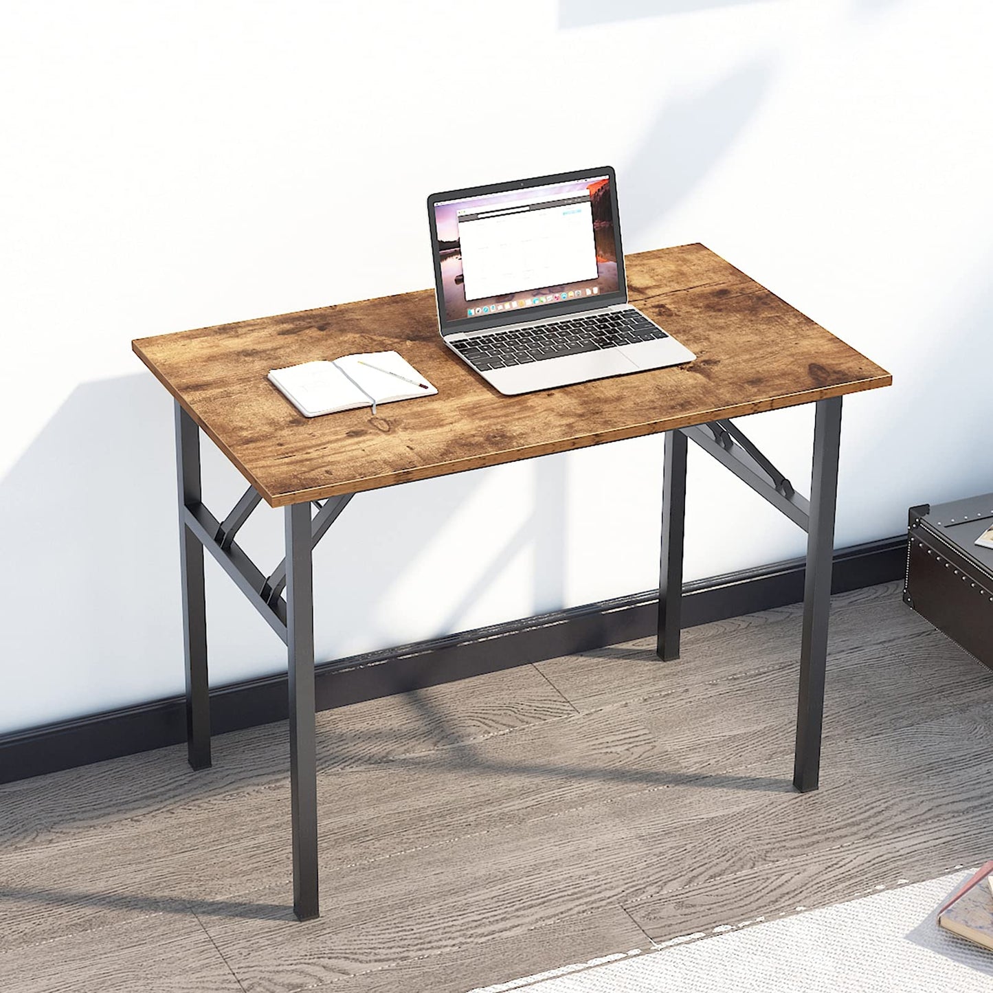 sogesfurniture Folding Table Office Study Writing Desk Computer PC Laptop Table Workstation Dining Gaming Table, No Install Needed, 100x60x75cm