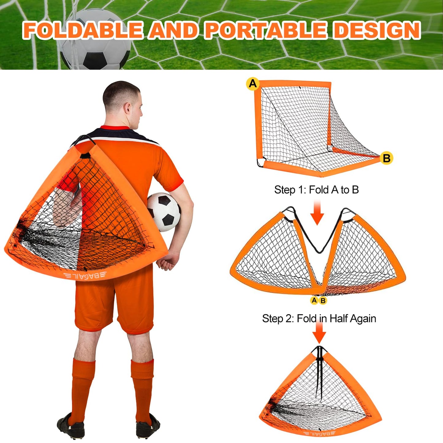 BAGAIL Football Goal, Pop up Football Net with Target Goal, Ground Pegs and Portable Carry Bag, Easy to Assemble, Ideal Soccer Goal for Garden