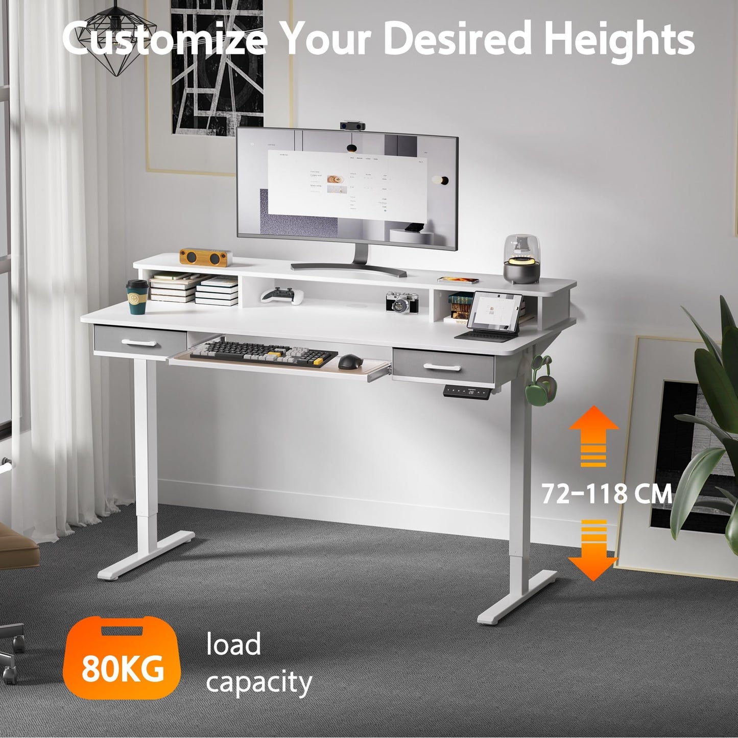WALKINGDESK Electric Standing Desk with Keyboard Tray, 140 x 60 cm