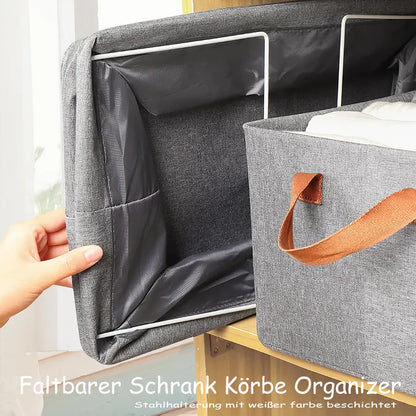 AARAINBOW Closet Storage Baskets 4 Pack, Foldable Fabric Storage Boxes for Shelves, Stackable Clothes Organiser with Steel Frame & Handles, 23L Grey