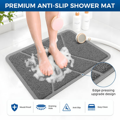XIYUNTE Soft Shower Mat Non Slip Anti Mould, Loofah Bath Mat with Heat-Pressed Edging 60x40cm, INCL. Hooks for Drying