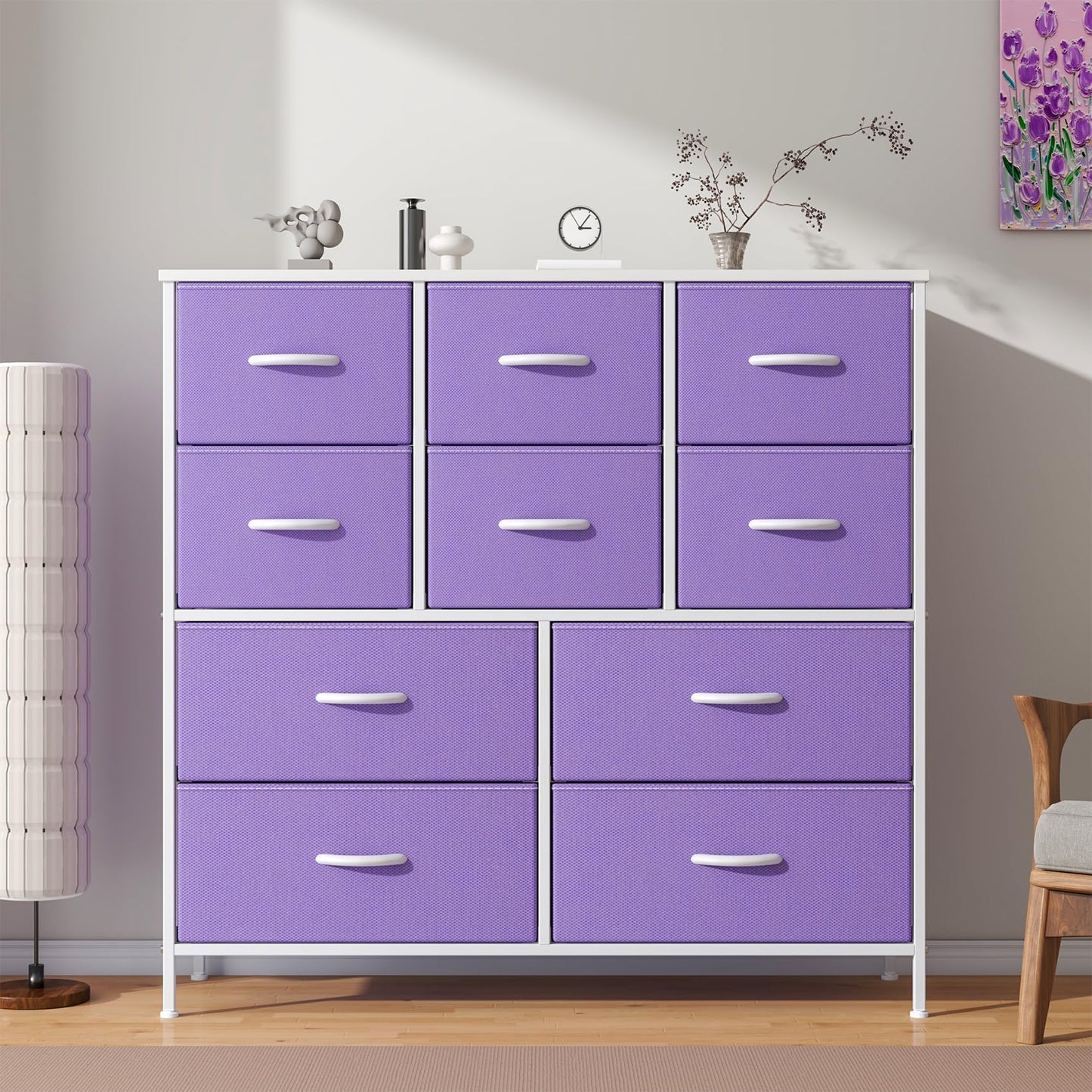 GoaHi Chest of Drawers, Large Dressers with Metal Frame and MDF Wooden Top Board, Adjustable Feet, Anti-Tip Safety