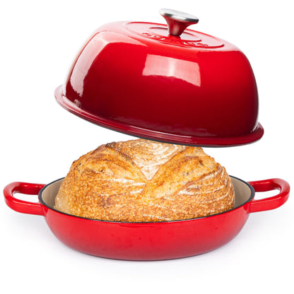 Enamelled Cast Iron Dutch Oven Pot  Dutch Oven For Sourdough Bread Baking  Cast Iron Bread Pot  Red, 6 Quarts, 22cm  by Nuovva