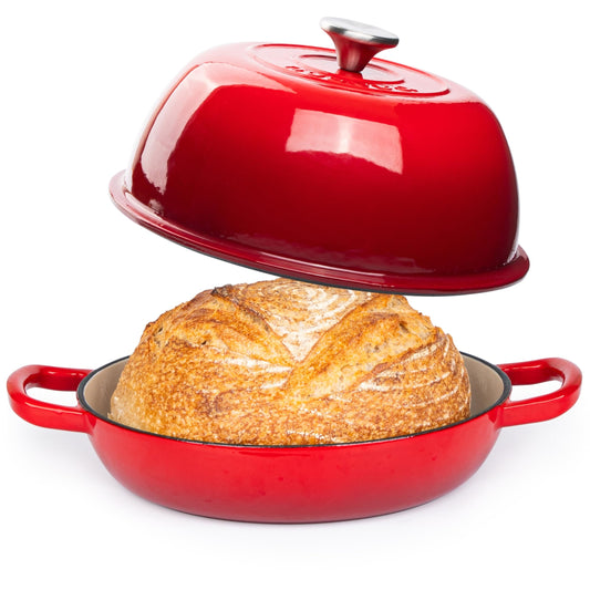 Enamelled Cast Iron Dutch Oven Pot  Dutch Oven For Sourdough Bread Baking  Cast Iron Bread Pot  Red, 6 Quarts, 22cm  by Nuovva