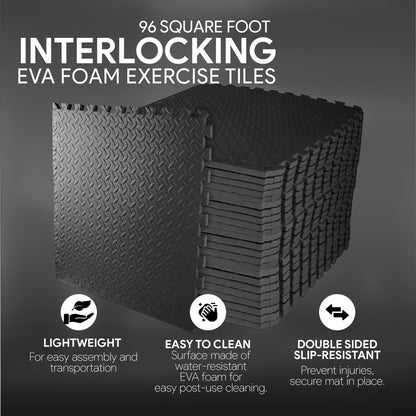 Signature Fitness Puzzle Exercise Mat with EVA Foam Interlocking Tiles for MMA, Exercise, Gymnastics and Home Gym Protective Flooring, 3/4" Thick, 96