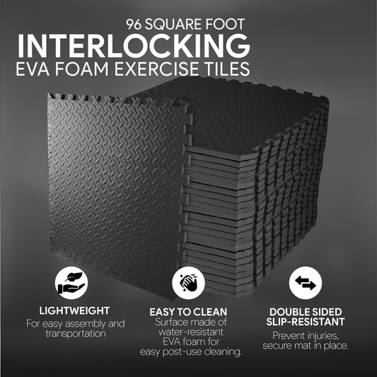 Signature Fitness Puzzle Exercise Mat with EVA Foam Interlocking Tiles for MMA, Exercise, Gymnastics and Home Gym Protective Flooring, 3/4" Thick, 96