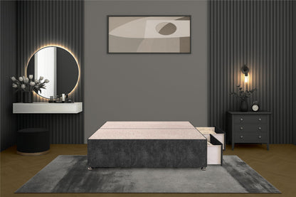 Bed Centre Flexby Divan Bed Base Only with 2 Drawers Same Side, No Headboard - Available in 3FT, 4FT, 5FT & 6FT 3FT Single, Tweed Charcoal Fabric