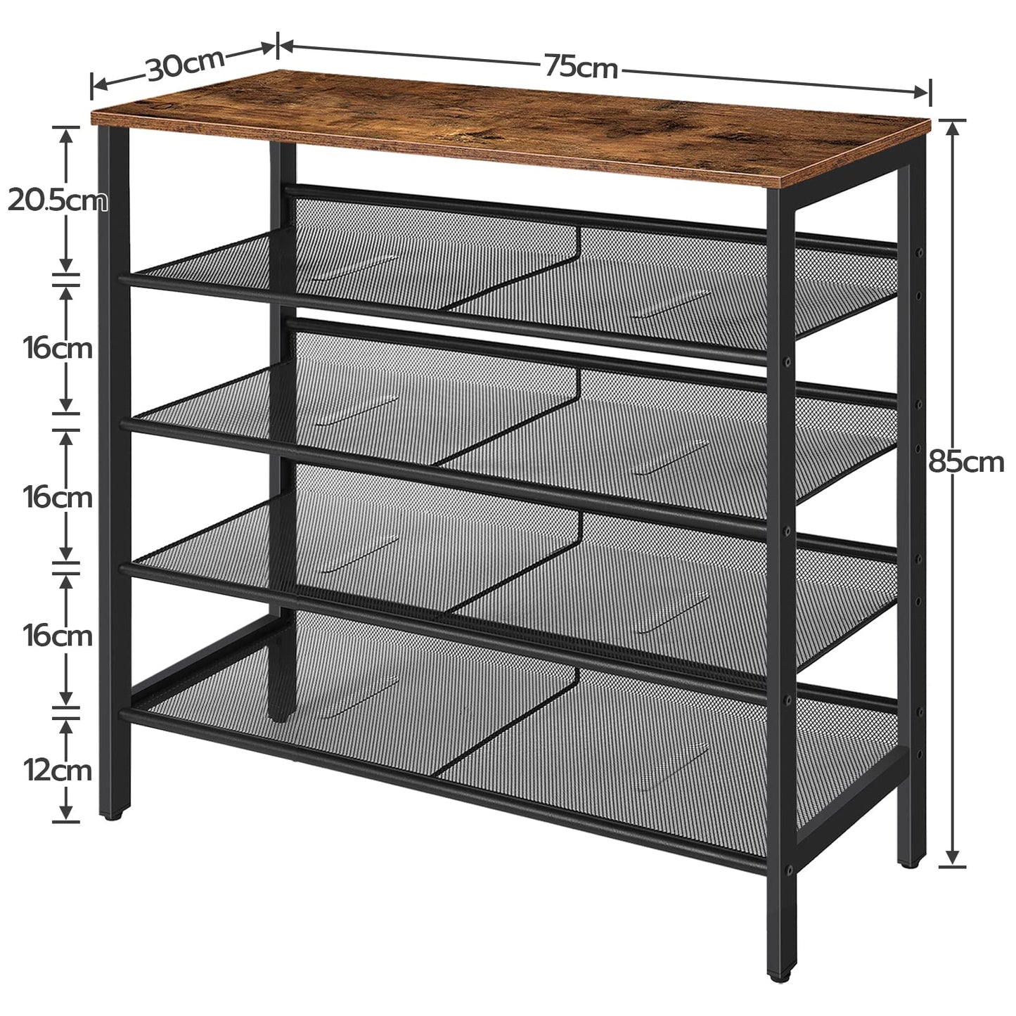 HOOBRO Shoe Rack, 5-Tier Shoe Organizer Shelf, 75 x 30 x 85 cm, with Flat or Slant Adjustable Shelf, Sturdy and Stable, Shoe Storage for Hallway,