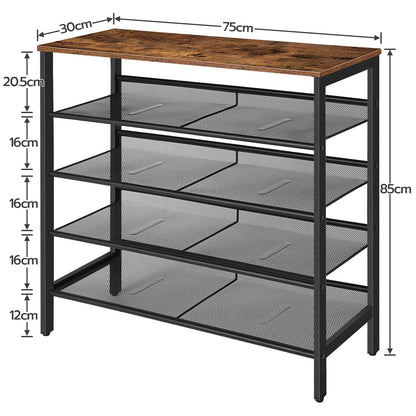 HOOBRO Shoe Rack, 5-Tier Shoe Organizer Shelf, 75 x 30 x 85 cm, with Flat or Slant Adjustable Shelf, Sturdy and Stable, Shoe Storage for Hallway,