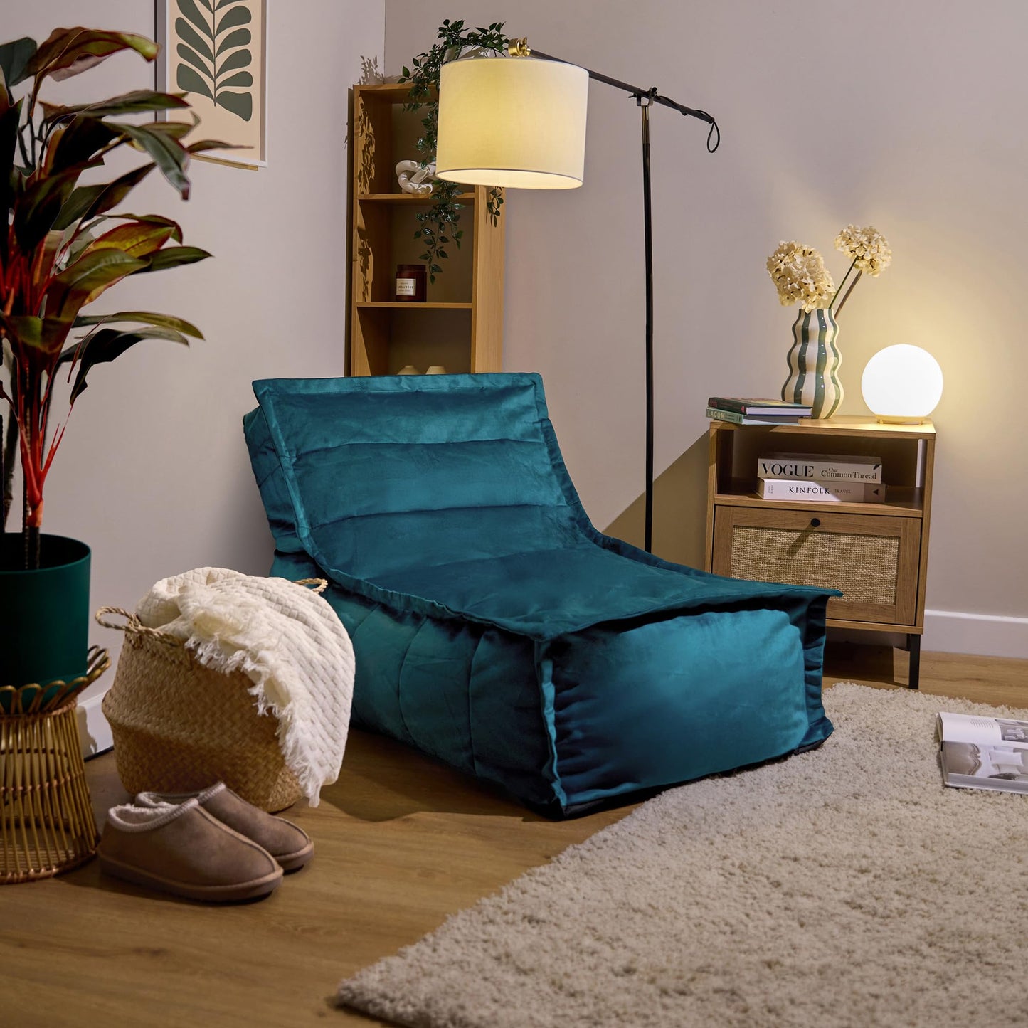 icon Dolce Velvet Bean Bag Lounger with Filling Included, Teal