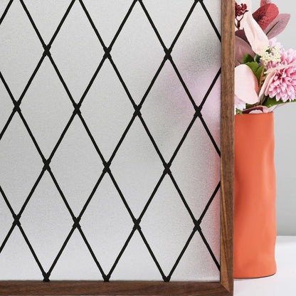FEOMOS Black Lattice Window Film Static Window Clings Frosted Window Films Privacy Glass Door Sticker Decorative Window Cover Removal Anti-UV 90x300cm