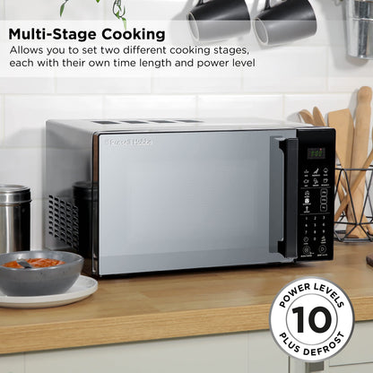 Russell Hobbs RHMT2004B 20 L 800 W Touch Control Digital Solo Microwave in Black with 10 Power Levels, 6 Auto Cook Menus, Defrost Control, Clock and