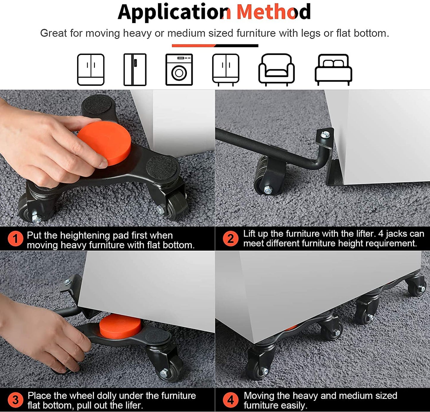 Ronlap 6-Inch Steel Tri-Dolly，3-Wheel Furniture Mover's Dolly with Lifer