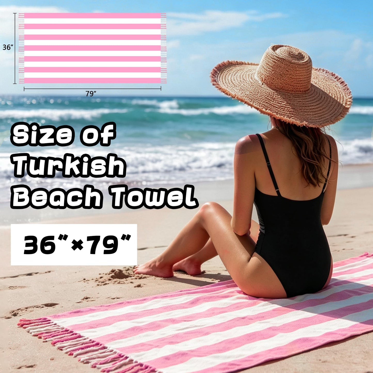 JAODFK 2 Pcs Turkish Beach Towel Cotton Lightweight Sand Free Blanket Quick Dry Serviette de Plage Towels for Swimming Camping Accessories Women