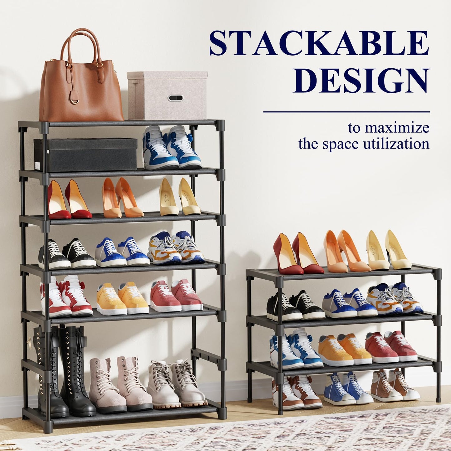 Kitsure Premium Non-Woven Shoe Rack Shelf, 70 x 30 x 62 cm, Black