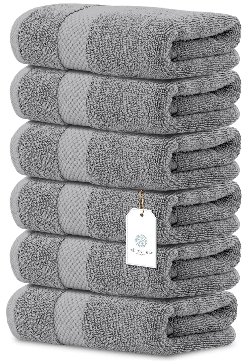 White Classic Luxury Light Grey Hand Towels, 100% Cotton Bathroom Hand Grey Towels Set of 6, Hotel Towels Extra 40x76 cm