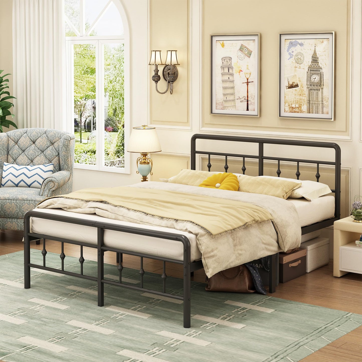 EMODA Small Double Bed Frame with Victorian Headboard and Footboard