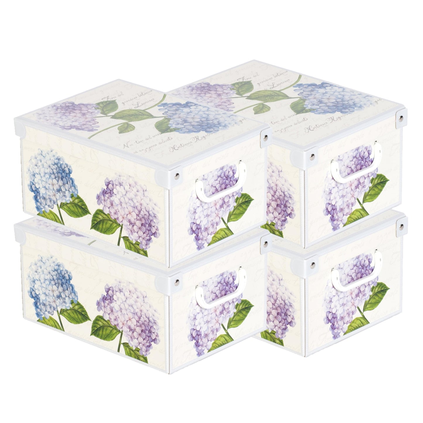 Lavatelli Set of 4 Cardboard Storage Boxes with Lid Hydrangeas 25x35x17.5cm