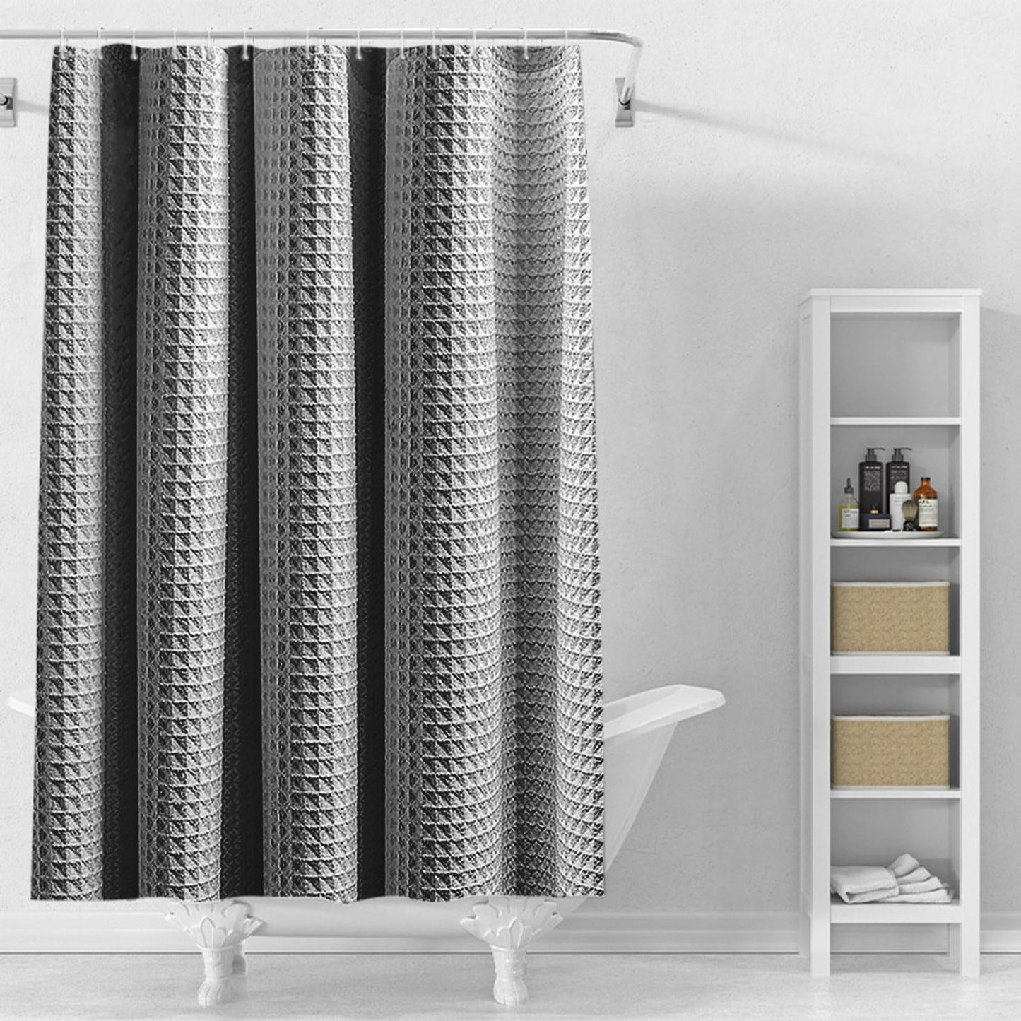Stfery Waffle Shower Curtain with Metal Bath Curtain 120 x 200 cm Shower Curtain Anthracite Fabric Washable Anti Mould
