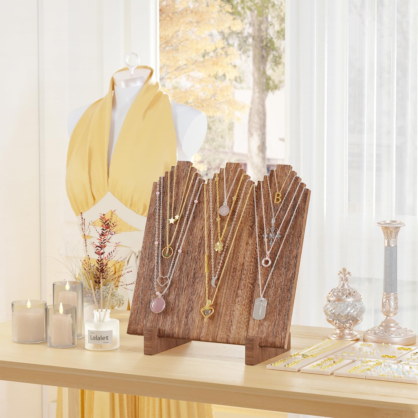 Lolalet Wooden Necklace Display Stands for Selling, Freestanding Multiple Necklaces Stands and Displays for Vendors