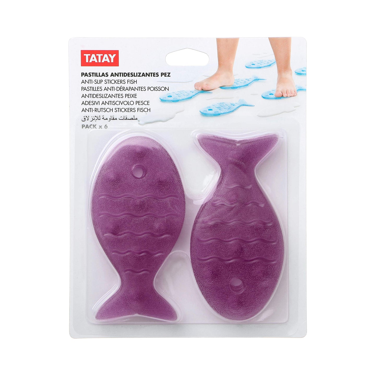 TATAY Set of 6 Non-Slip Fish Shapes, Antibacterial PVC, 7.5 x 14 cm