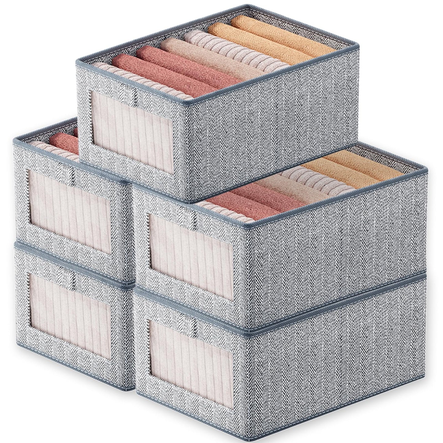 Goesort Set of 5 Clothes Storage Boxes, Wardrobe Storage Organiser Fabric Clothes Organiser