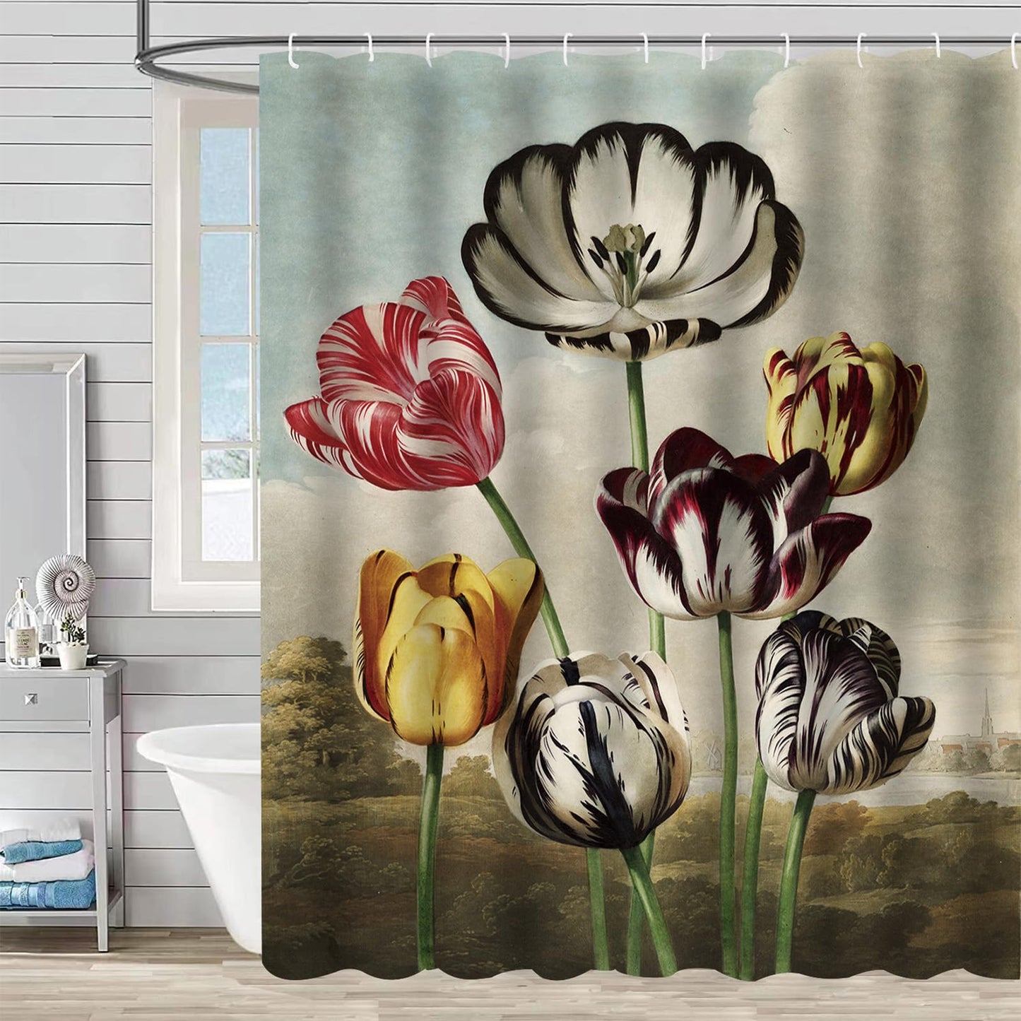 FAIRYGATE Shower Curtains for Garden Long Shower Curtain with Tropical Leaves Flowers Waterproof Anti Mould Fabric Shower Curtains for Bathroom B9809