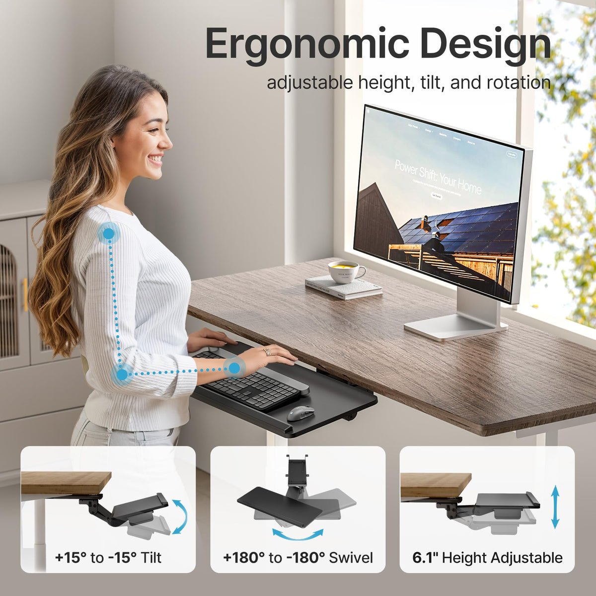 PEGZONE Under Desk Keyboard Tray with Storage Drawer