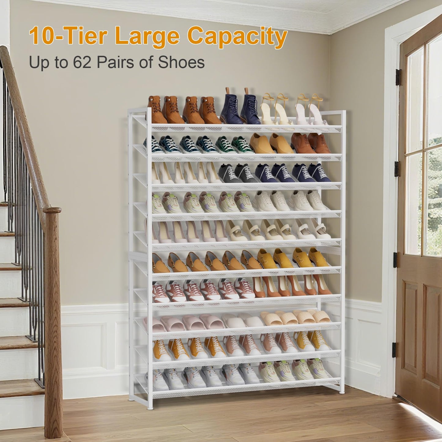 NEYCIL Large Shoe Rack 10 Tier Shoe Organizer, Heavy Duty Metal 5-Tier Stackable Shoe Storage Vertical Shoe Rack for Closet Front Door Entrance