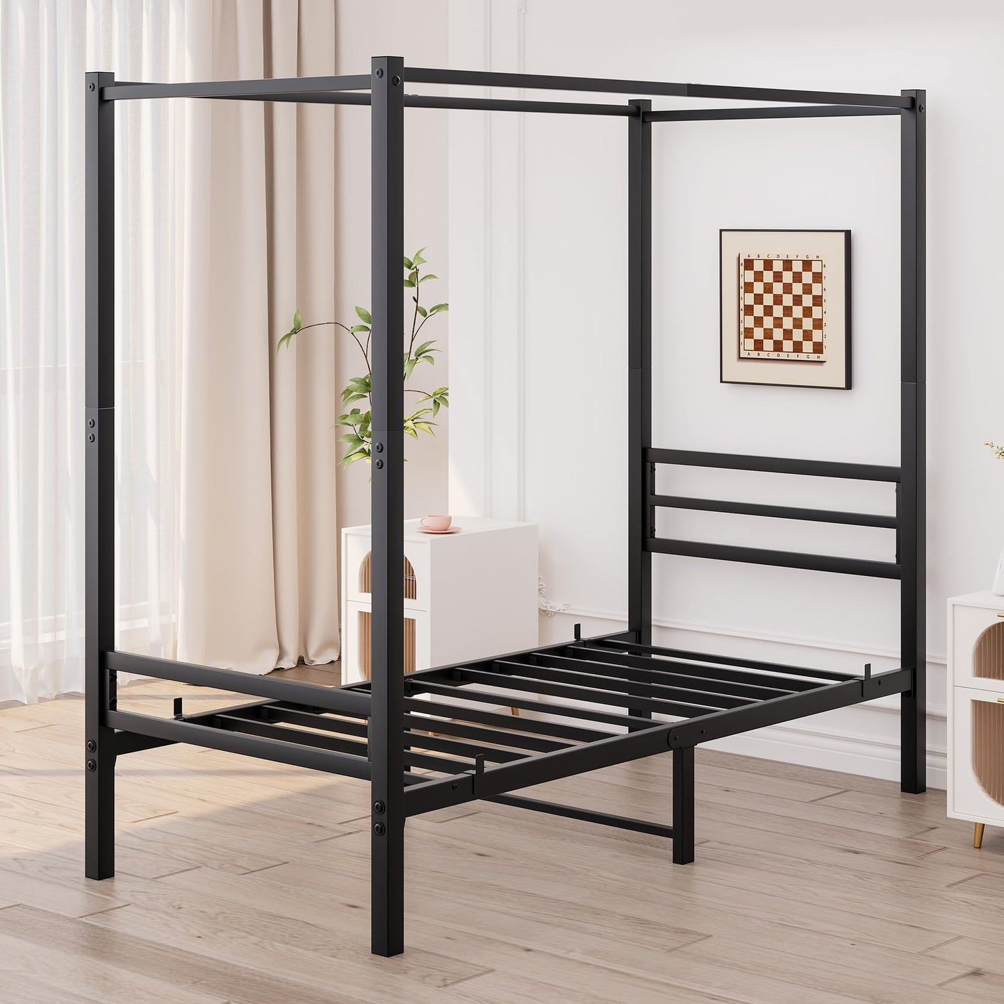 FOUBAM 3FT Single Canopy Bed Frame, Black Single Bed Frame
