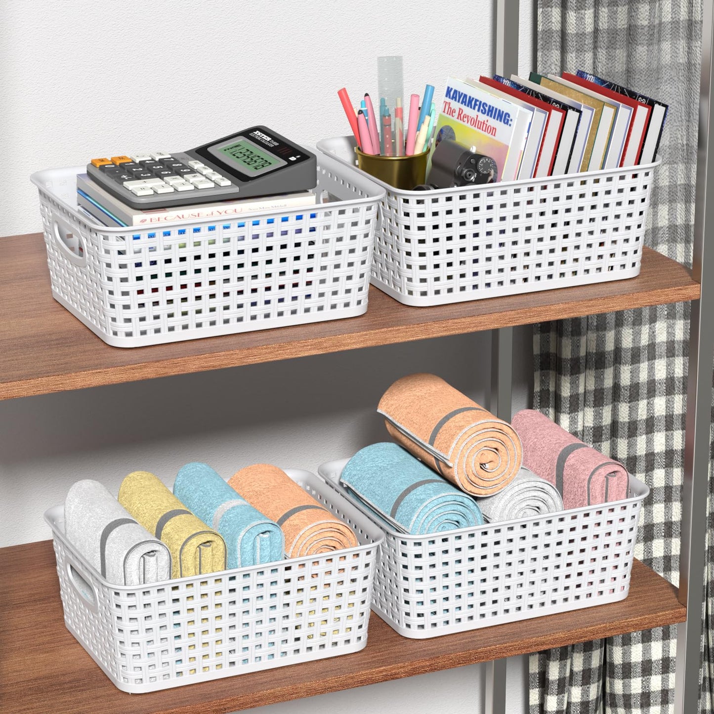 Callyne Set of 6 Plastic Storage Baskets, Organizer Basket, White