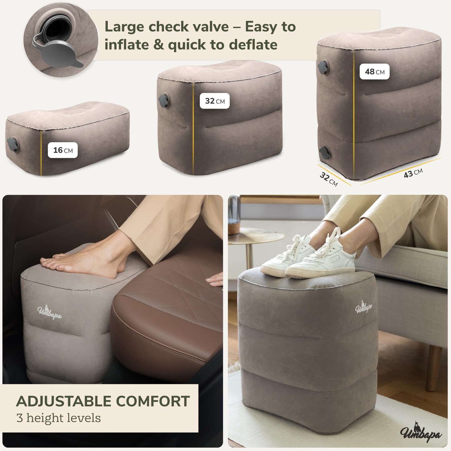 UMBAPA Inflatable Foot Rest Aeroplane | Ideal for Plane, Bus & Car | Extremely Durable & Compact | Ideal for Plane, Bus & Car