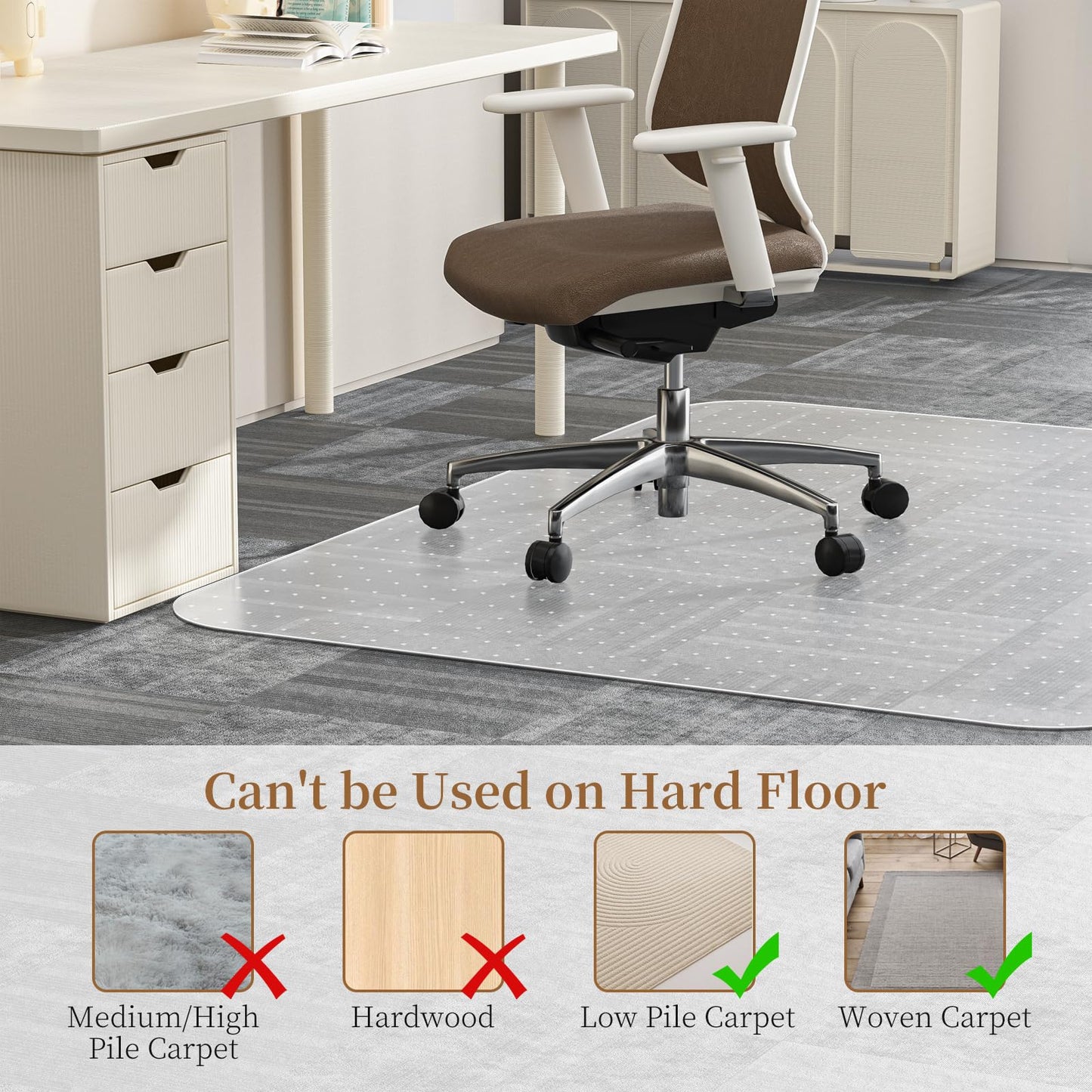 MESHDO Office Chair Mat for Carpet, 114 X 135 X 0.22CM Desk Chair Mat for Carpet Floors