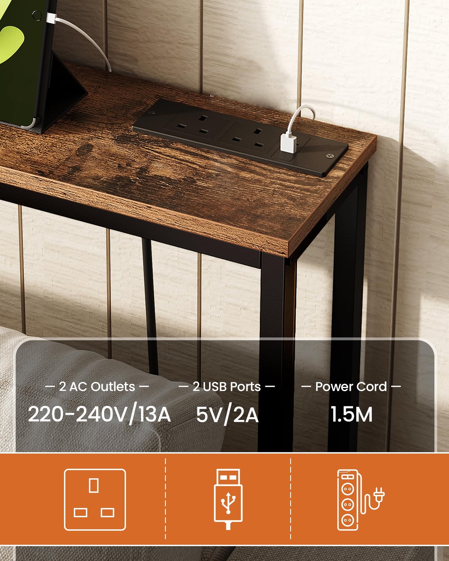 CHOEZON 160 cm Narrow Console Table with Power Outlet, 18 cm Skinny Sofa Table, Long Behind Couch with Charging Station, for Entryway, Hallway