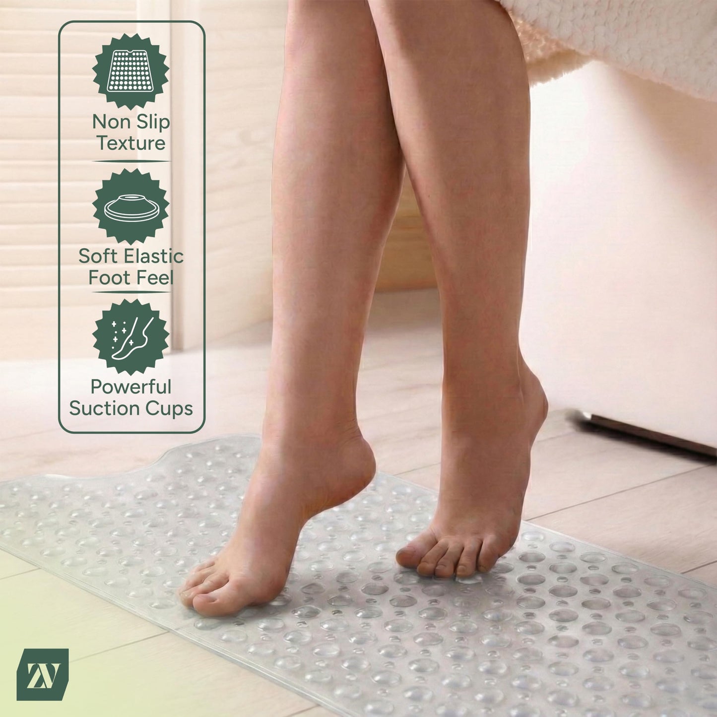 Zuvo Extra Long Bath Mat Non Slip Anti Mould, 100 x 40 cm, Clear
