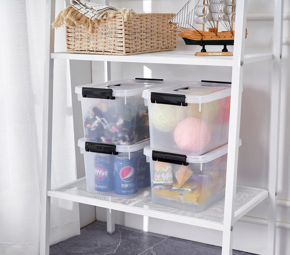 JUJIAJIA Clear Storage Latch Box/Bin, 2-Pack Plastic Organizing Container with Handle and Lids 7 QT/16QT
