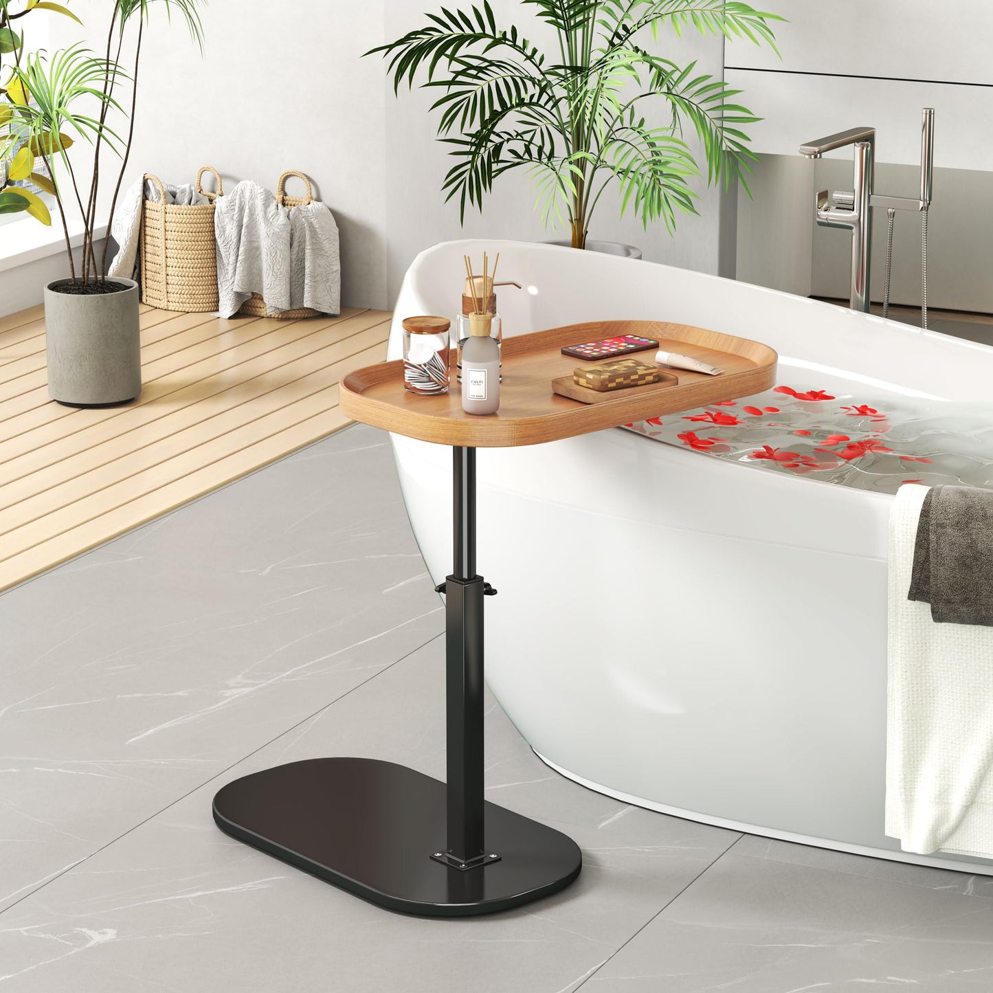 YUTVCZO Adjustable Height C Shaped Side Table, 360°Swivel Sofa C Tables That Slide Under, Small Tv Tray for Sofa Arm and Bedside
