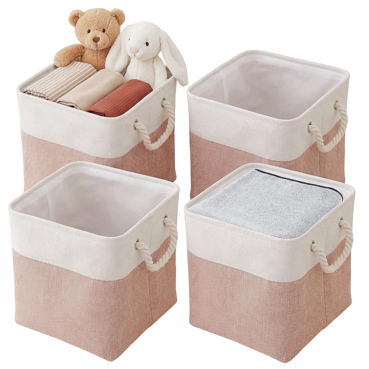 Fabric Storage Box 4-Pack, Foldable Storage Baskets for Organizing Toys, Books, Shelves, Closet, Large Storage Box with Rope Handles
