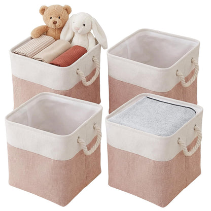 Fabric Storage Box 4-Pack, Foldable Storage Baskets for Organizing Toys, Books, Shelves, Closet, Large Storage Box with Rope Handles