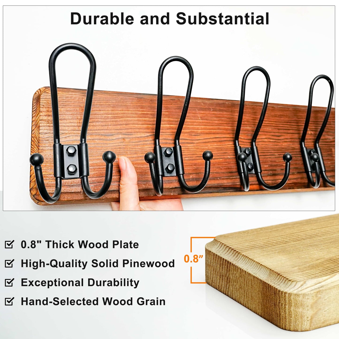 Dseap Coat Rack Wall Mounted - Heavy Duty Farmhouse Rustic Wall Coat Hanger with 5 Wire Hooks for Clothes Hat Jacket Towel, RusticWire, J1-5A