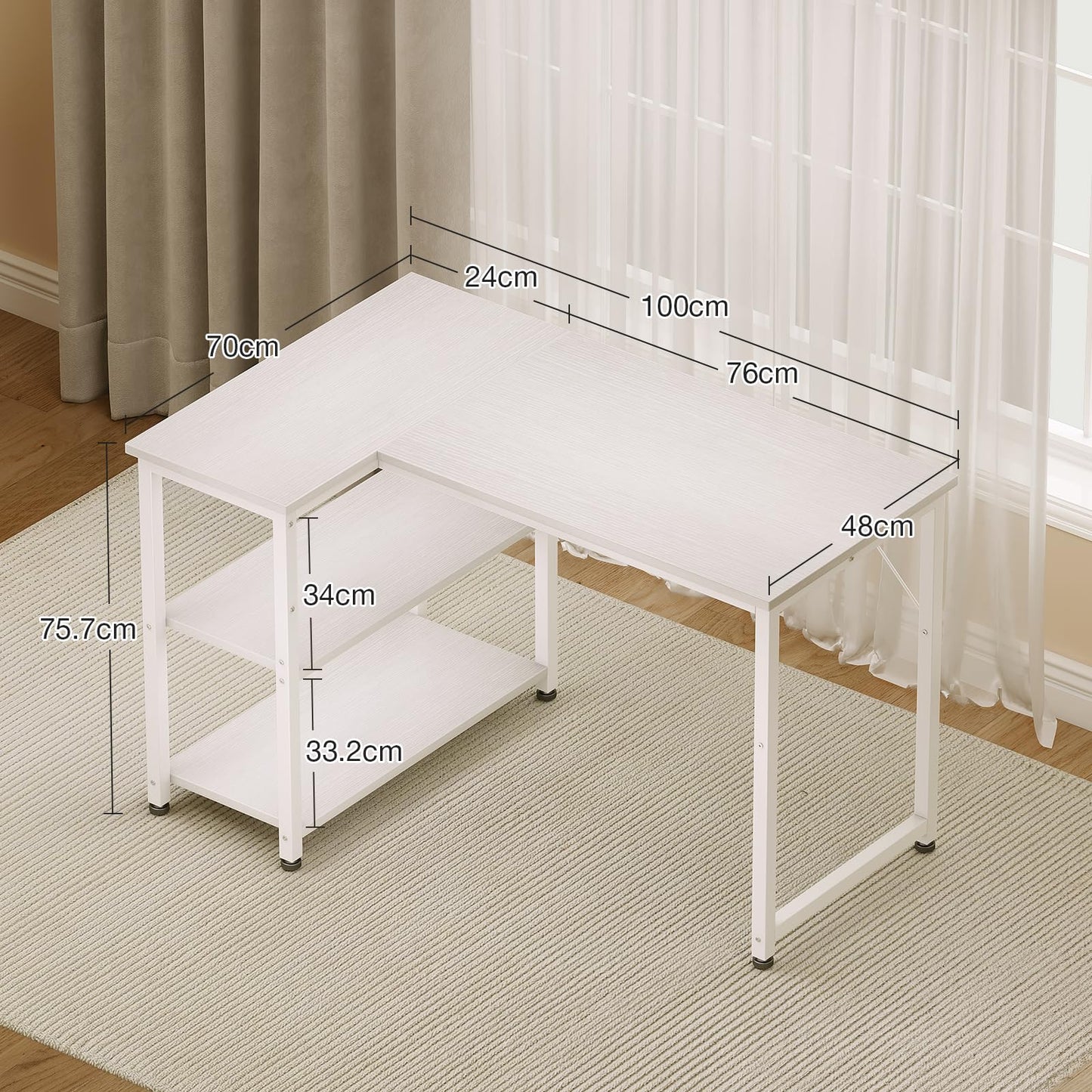 Coleshome L Shaped Gaming Desk for Small Space, 100x70 cm White