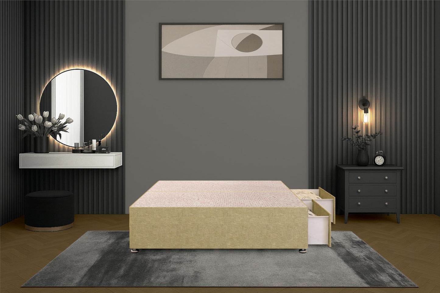 Bed Centre Flexby Divan Bed Base Only with 2 Drawers (Same Side), No Headboard - Available in 3FT, 4FT, 5FT & 6FT
