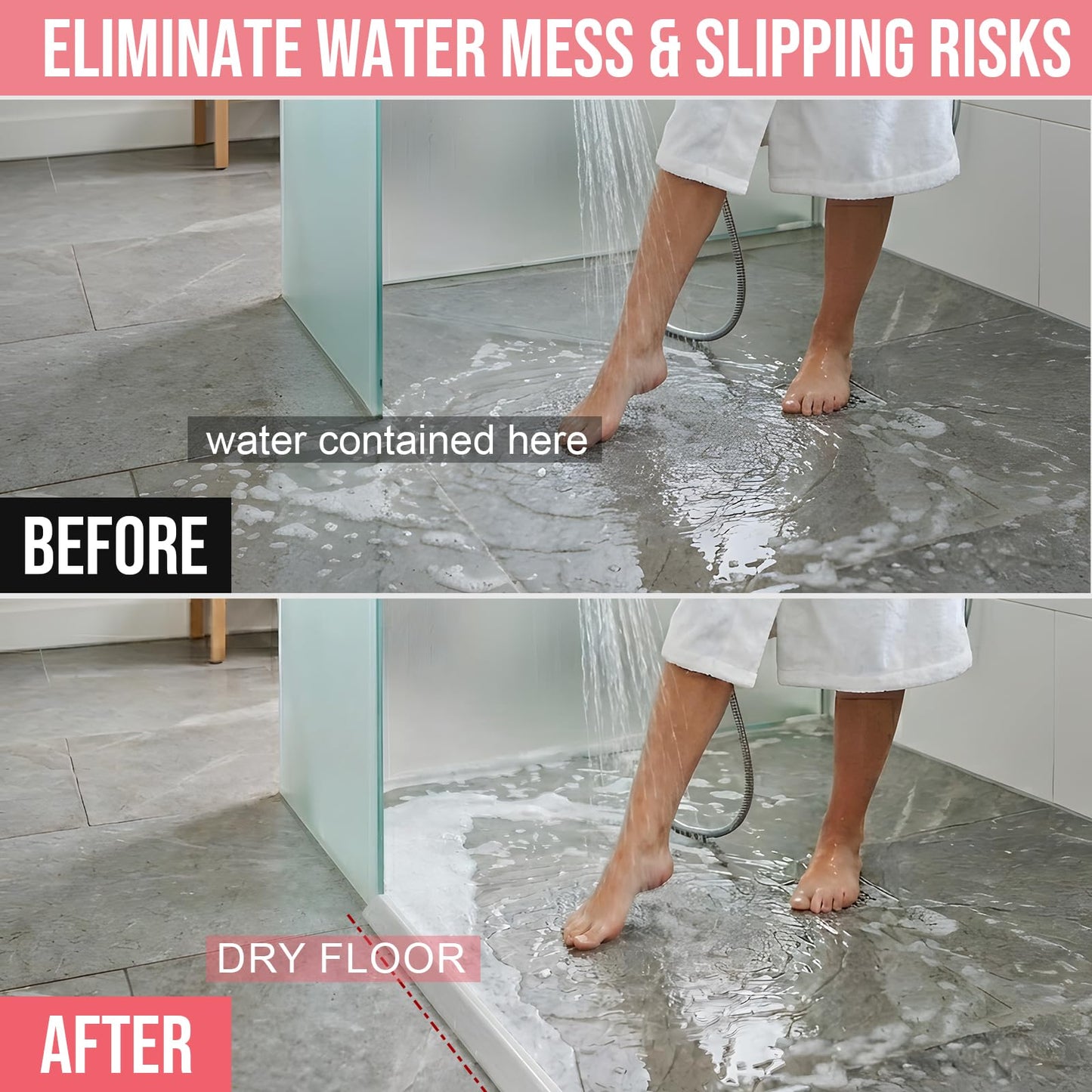 Nayotaa Wet Room Floor Barrier Flexible Water Barrier 100cm (Transparent) - Leakproof Shower and Sink Seal