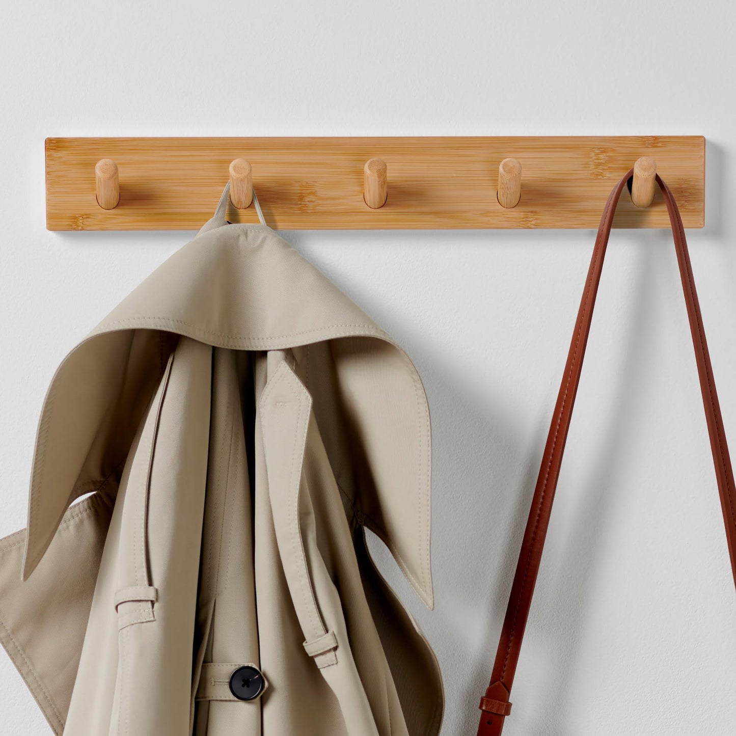 LARHN Wooden Wall-Mounted Coat Rack - 5 Coat Hooks, 43cm