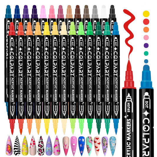 colpart Acrylic Paint Pens Paint Markers,26 Colors Dual Tip Nail Art Markers For Rock Painting,Wood,Canvas,Calligraphy,Dot Markers